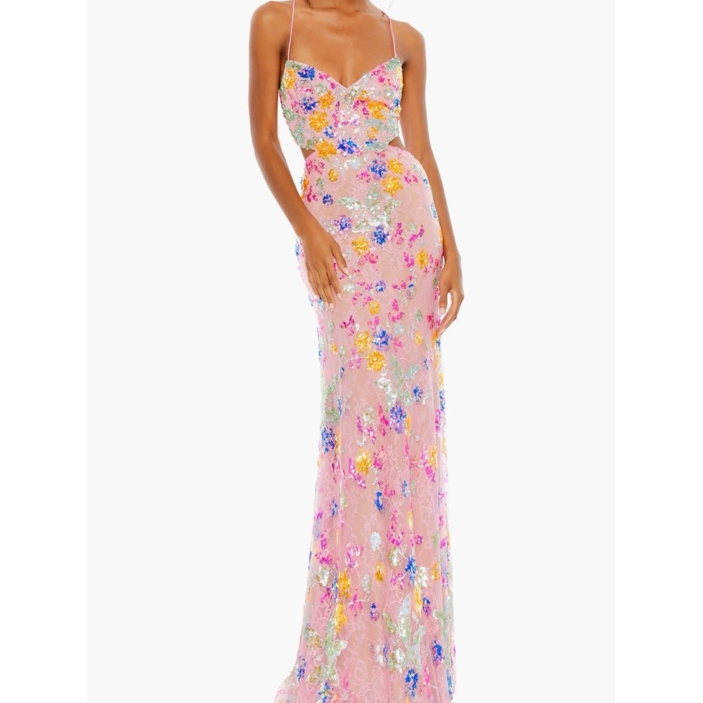 MacDuggal Sequined Floral Cutout LaceUp Open Back Gown Party - Picture 1 of 12